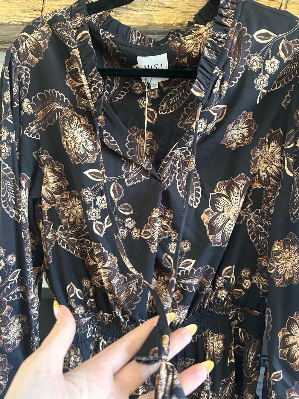 NWT Misa Los Angeles Black and Bronze Floral Mini Dress - Picture 5 of 11